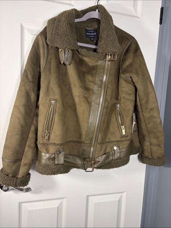 Haute Monde Jackets & Blazers - Haute Monde Olive Green Shearling-Lined Aviator Jacket